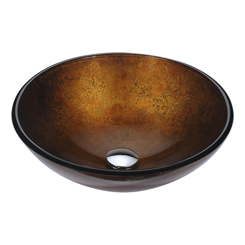 ANZZI Gardena 16.5 " Tempered Glass Circular Bathroom Sink, Amber Gold
