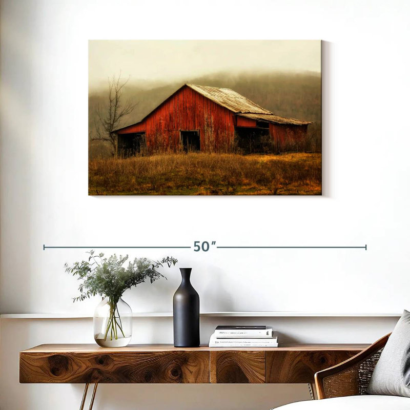 Skylight Barn dans le brouillard, H 24 po x l 36 po