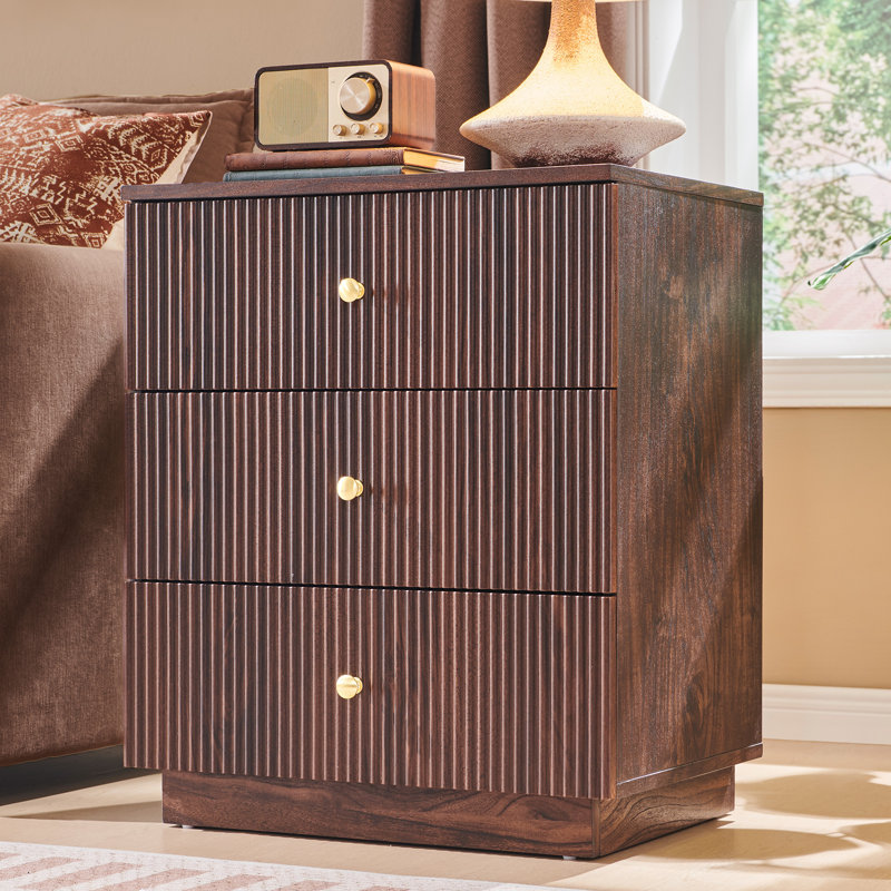 Aberdeen Fluted End Table with Charging Station, Black, 1, 3