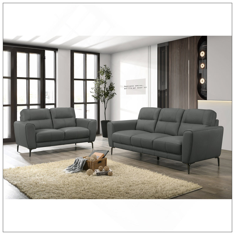 Ensemble de canapé en cuir fleur gris anthracite 2 pièces Canapé et causeuse, Gris