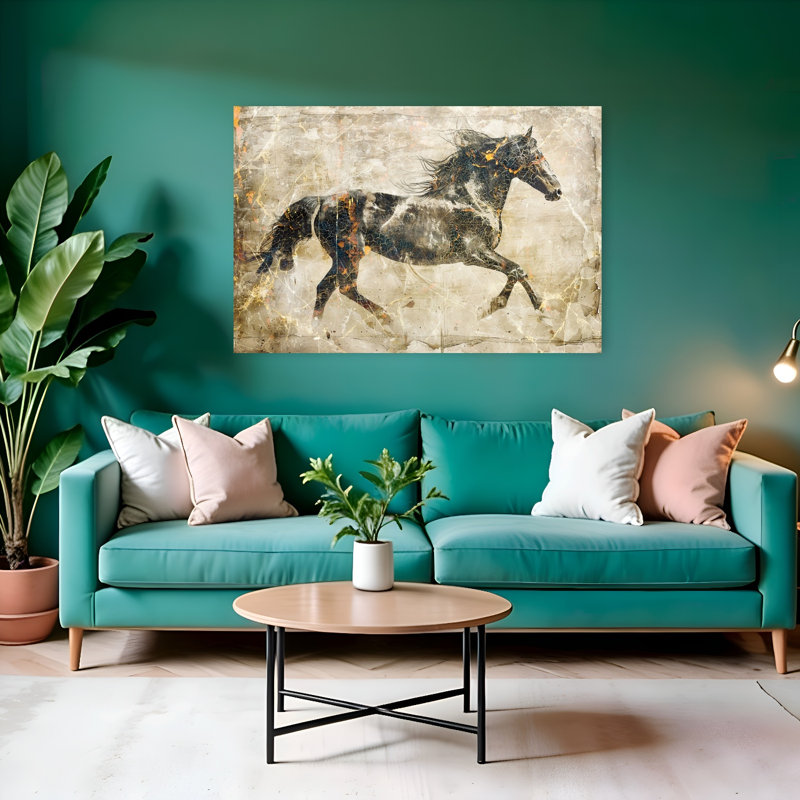 Art cheval doré doré abstrait rétro