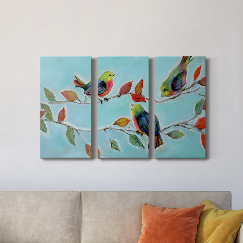 Bitty Birds II - ensemble de 3 peintures sur toile tendue, H 48 po x l 96 po x P 1 po