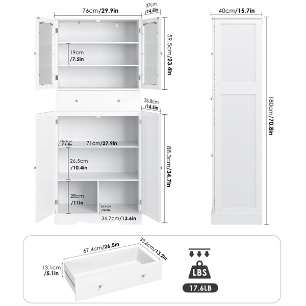 Lark Manor White Food Storage Kitchen Pantry with Glass Doors & Reviews