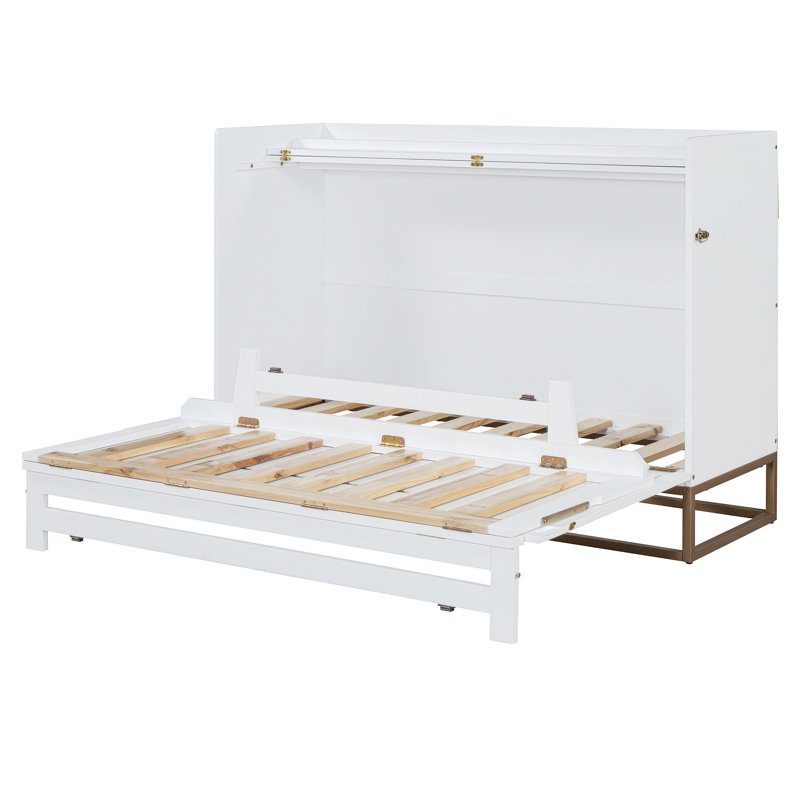 Grand lit escamotable avec pieds en fer, conception moderne, Blanc