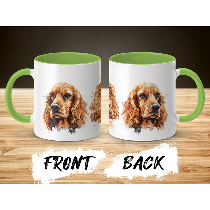 Cocker Spaniel Watercolor Design 11oz Coffee Mug, Light Green, 3