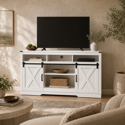Meuble télé 58 po pour téléviseur de 65 po ou moins avec portes de grange coulissantes