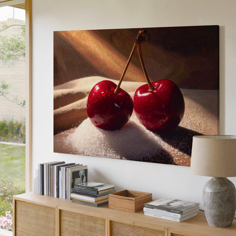 Toile, art mural, cerise douce, gros plan, photographie de fruits réaliste prête à accrocher, H 9 po x l 12 po