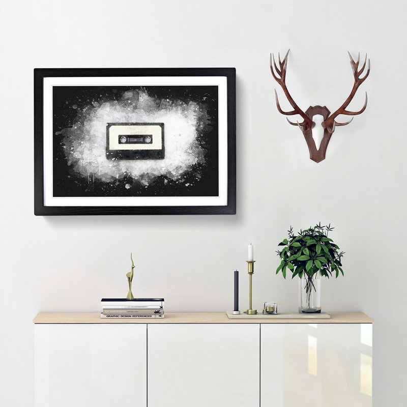 Retro Style Cassette Tape - Picture Frame Graphic Art, Black Framed, 33cm H x 45cm W x 2cm D