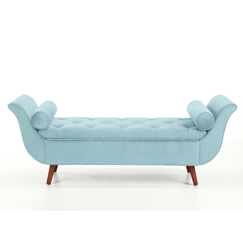Banc en velours rétro de 65 pouces de style Mid-Century, tabouret pour chambre à coucher, espace de vie et entrée, Blue