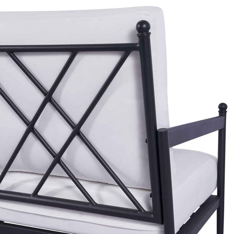 Ensemble de conversation en acier pour 4 personnes avec table en verre, Blanc
