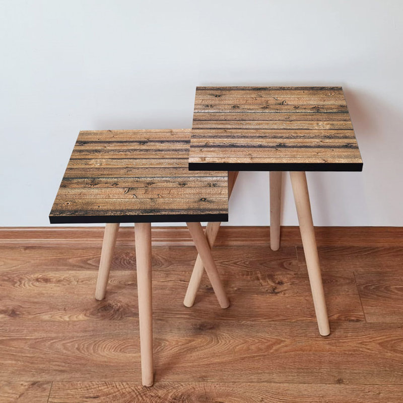 Ensemble de 2 tables gigognes Modernes, brun rustique, 13,8 x 18,5 x 13,8 pouces et 13,8 x 16,5 x 13,8 pouces | 100% panneau de fibres à densité moyenne avec pieds en bois de hêtre, élégant et fonctionnel pour le salon, design élégant pour tout espace