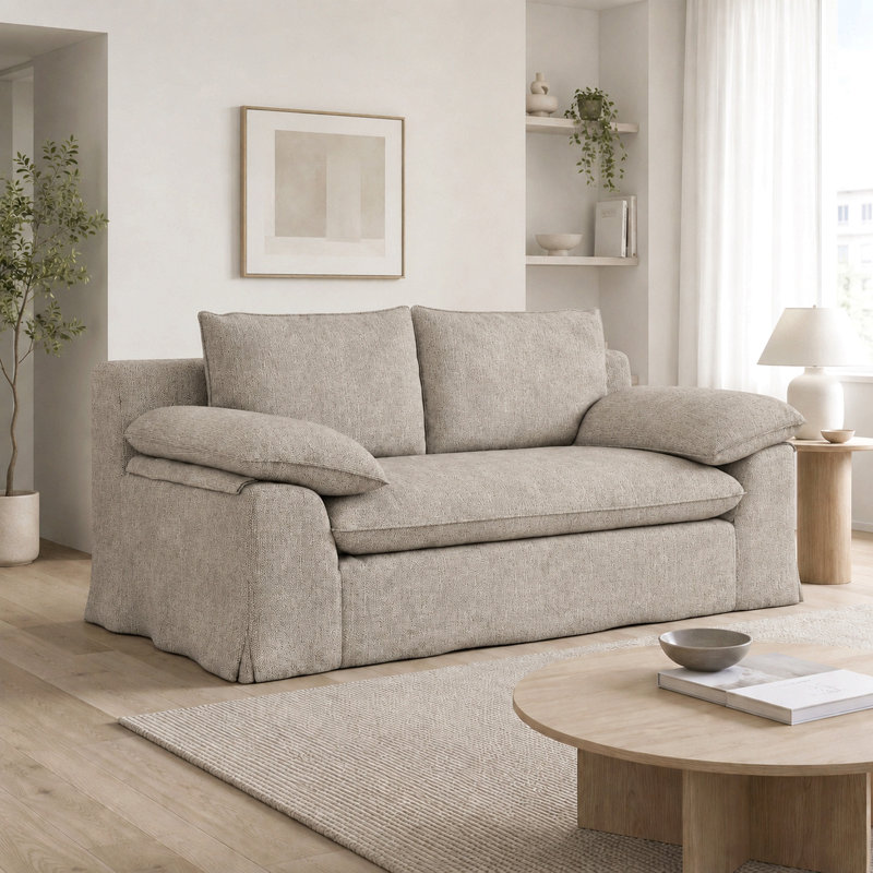 Canapé à compression moderne en tissu de lin avec housse amovible et lavable, canapé rembourré à siège profond avec mousse haute densité, sans assemblage requis Canapé peu encombrant pour salon, appartement, gris