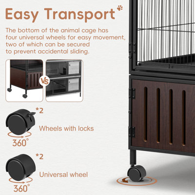 60'' Luxury Double-Decker Small Animal Cage with Rolling Wheels and Storage Compartment