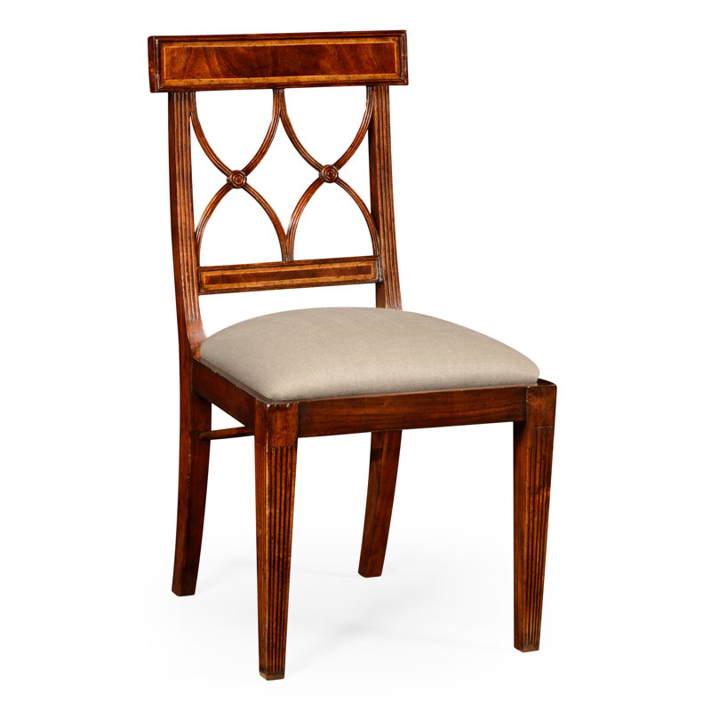 Upholstered Dining Chair, Tan, Antique Mahogany