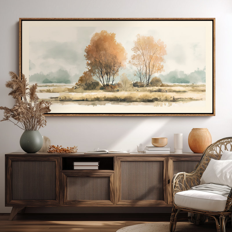 «Autumn Meadow Trees Scene», art mural, Naturel, H 30 po x l 60 po