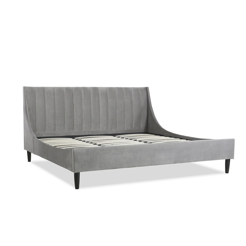 Helaina Upholstered Wingback Bed, Queen, Gray Velvet