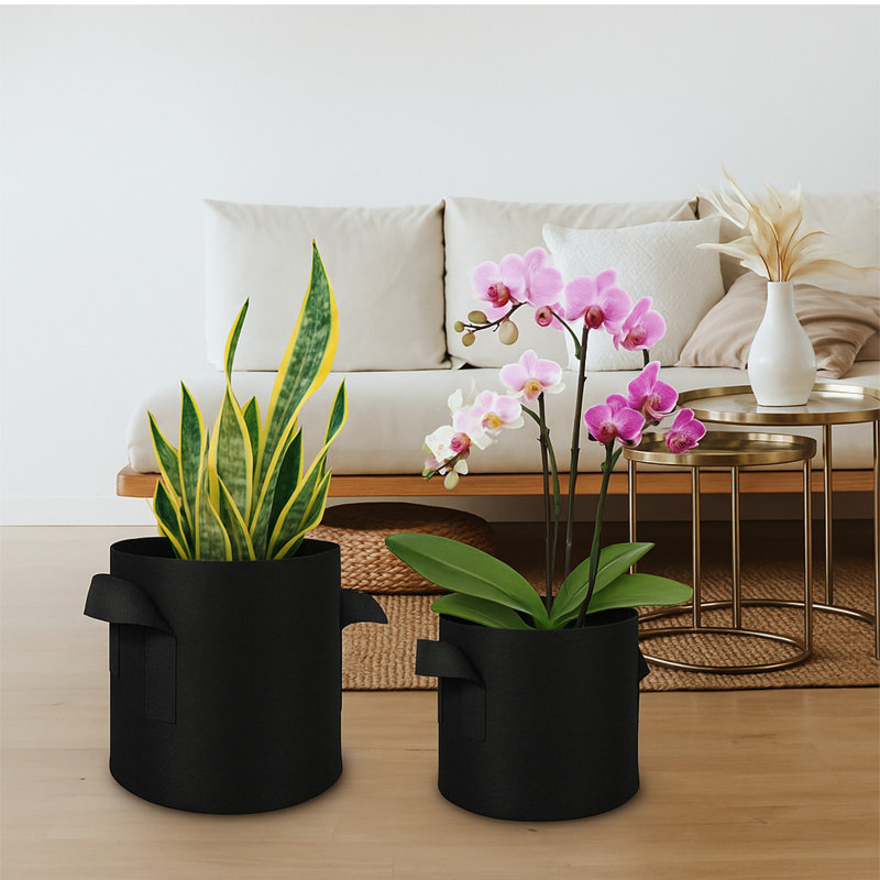 5-Pack 5-Gallon Black Felt Grow Bags – Heavy-Duty Breathable Fabric Planters, 5 Gallon, Black