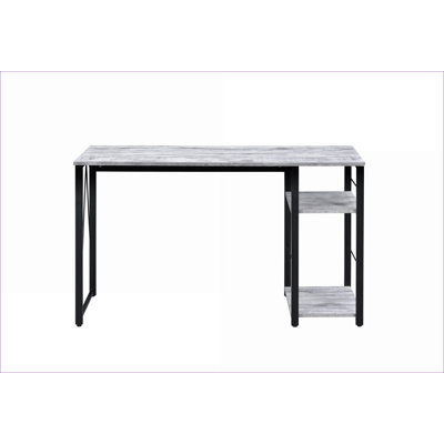Desks Traditional Writing Desk with 2-Tier Shelf, Metal Open Base | Antique White &amp; Black | Metal,Synthetic Wood
