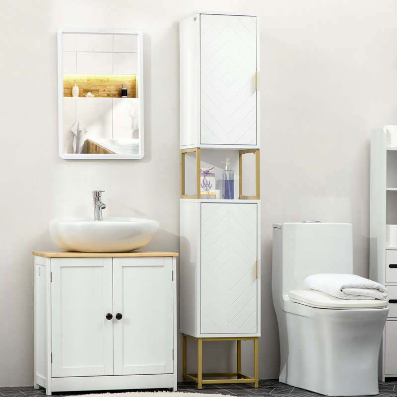 Armoire de salle de bain étroite pour linge de toilette avec tablette réglable, 2 portes