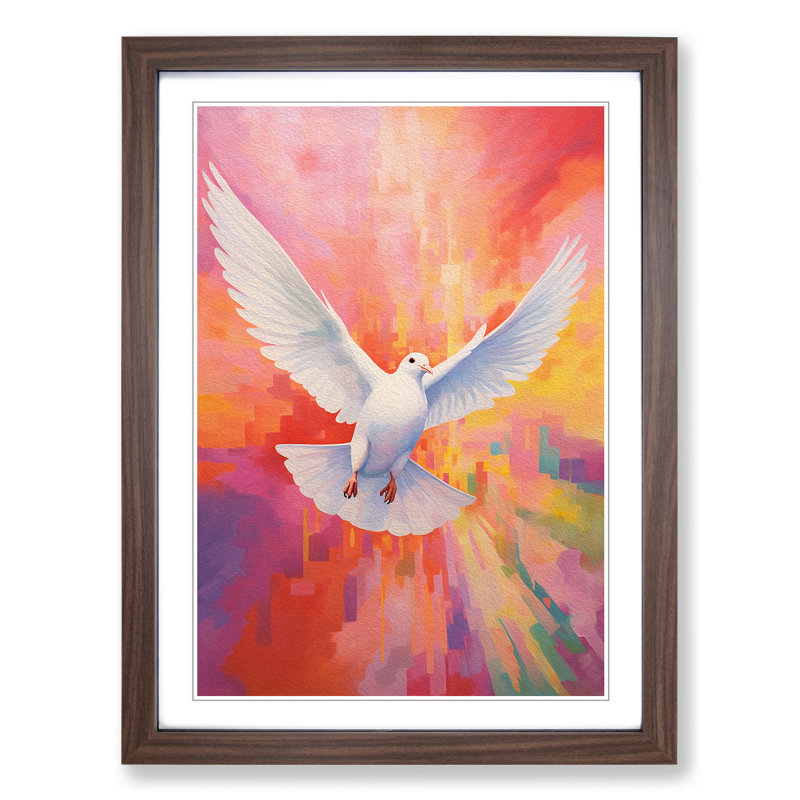 Dove Bird Colour Field - Single Picture Frame Print on Wood, Walnut, 64cm H x 46cm W x 2cm D