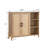 Mid-Century Modern Storage Cabinet with Woven Rattan Doors, Open Shelves & Adjustable Shelves - Perfect for Living Room & Dining Room