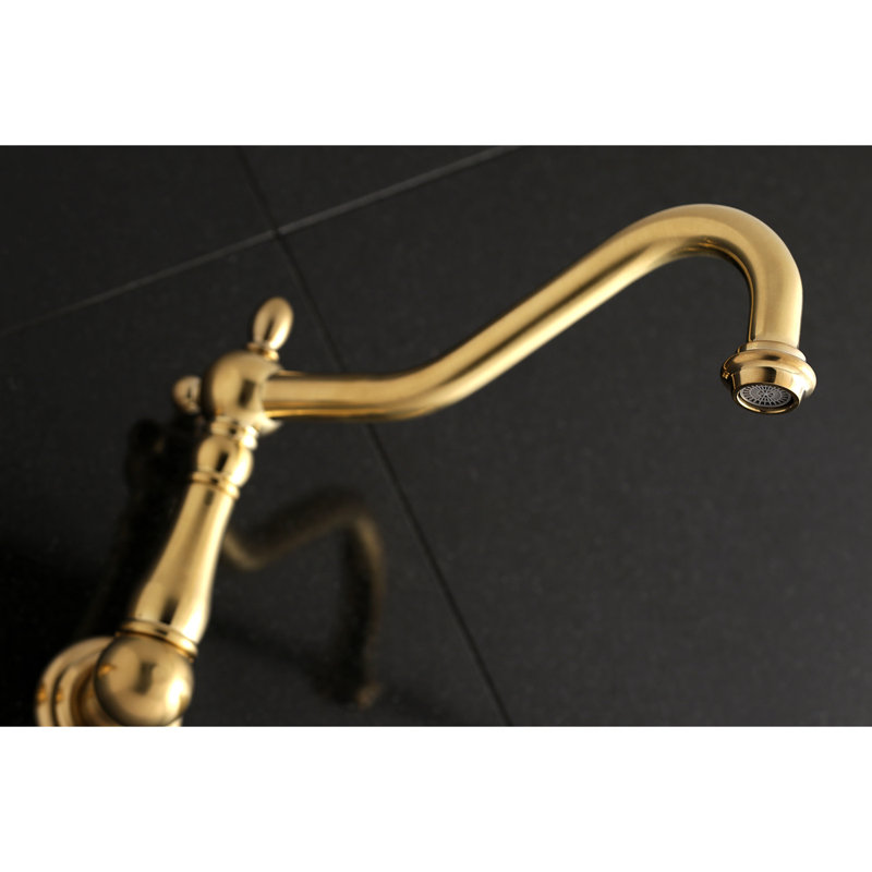 Kingston Brass Heritage Two-Handle 3-Hole Wall Mount Roman Tub Faucet, Satin Brass