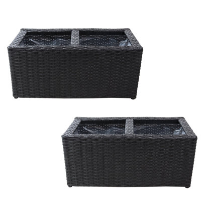 Sashe Rectangle Polyrattan 2-Section Indoor Planter 2-Count - Black