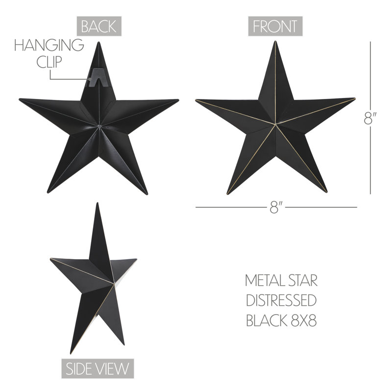 Étoile en métal rouille patinée festive, H 8 po x l 8 po x P 0,75 po, Noir / brun clair