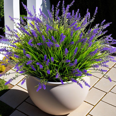 Artificial Faux Plants Flowers for Outdoor Decorations, Fake Monkey Grass for Outside Porch Patio, Purple