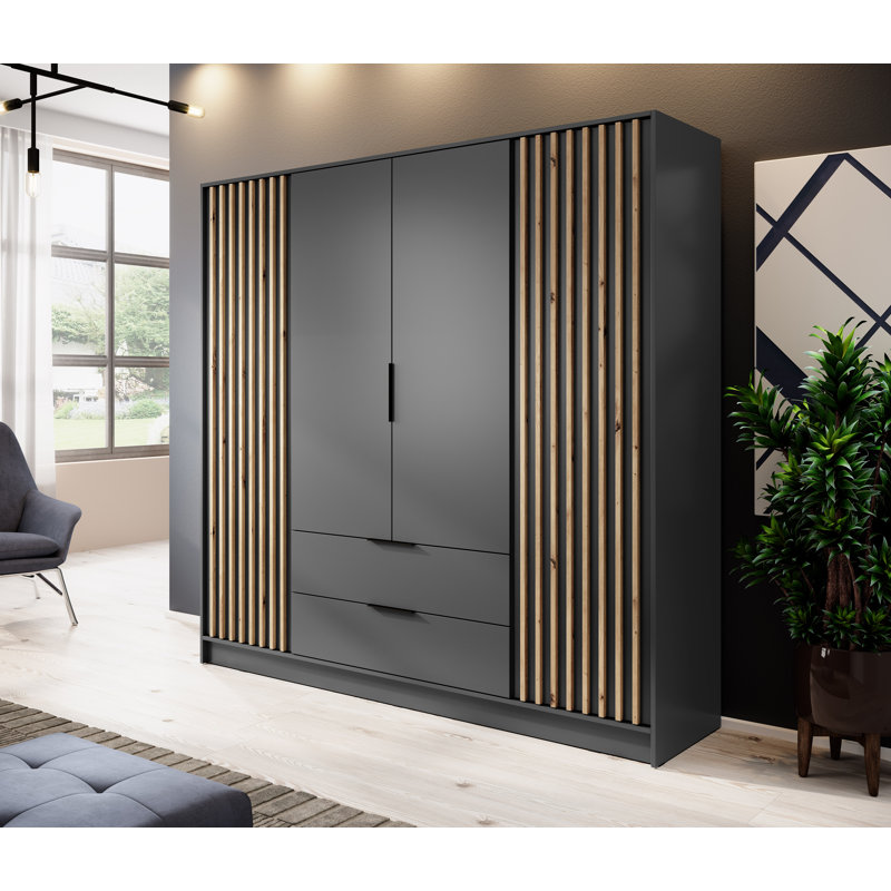 Theroux 4 Door Wardrobe, Graphite/Lamela Artisan