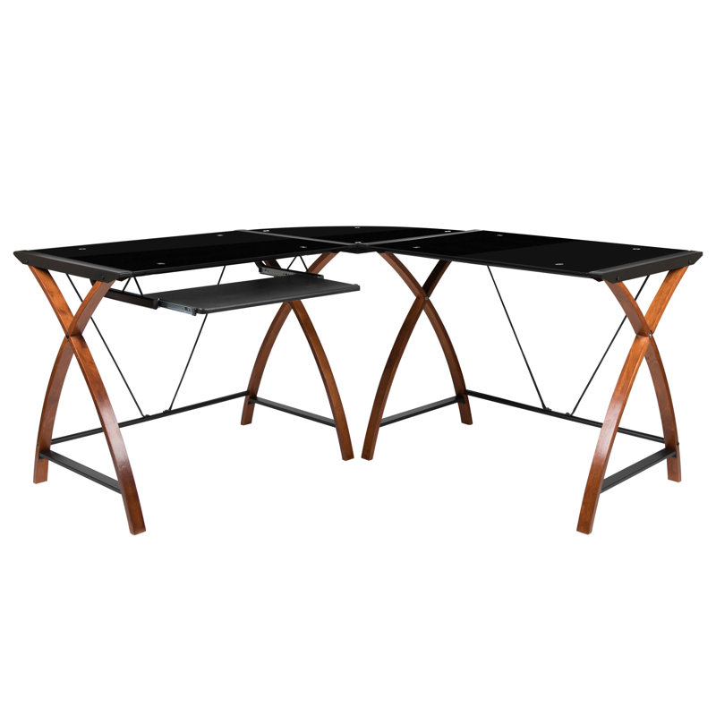 Bureau d'ordinateur de coin en L avec plateau à clavier coulissant Piestewa