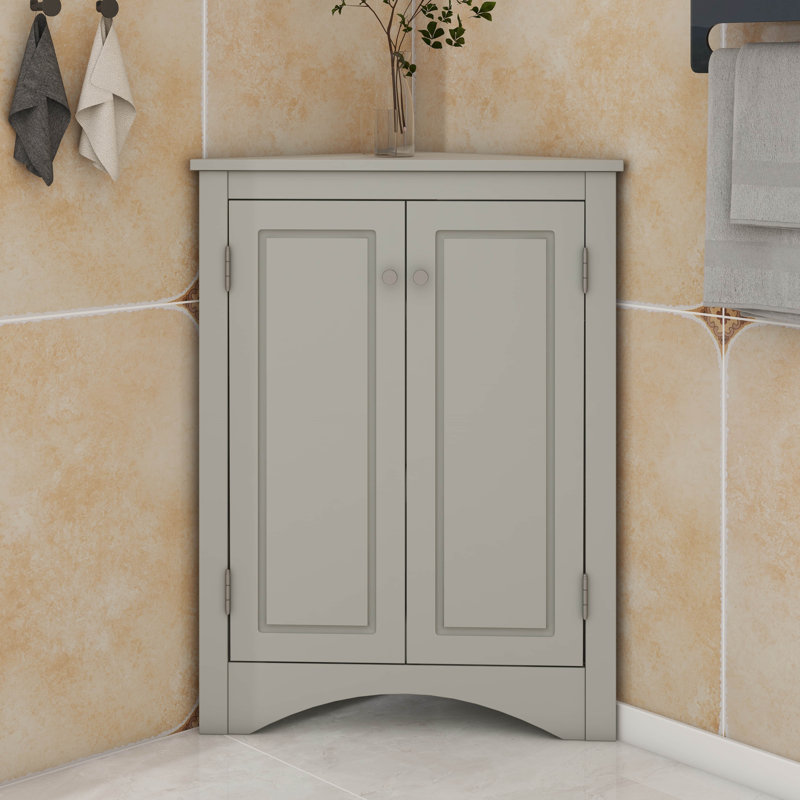 Armoire d'angle triangulaire avec tablettes réglables et portes élégantes, Gris