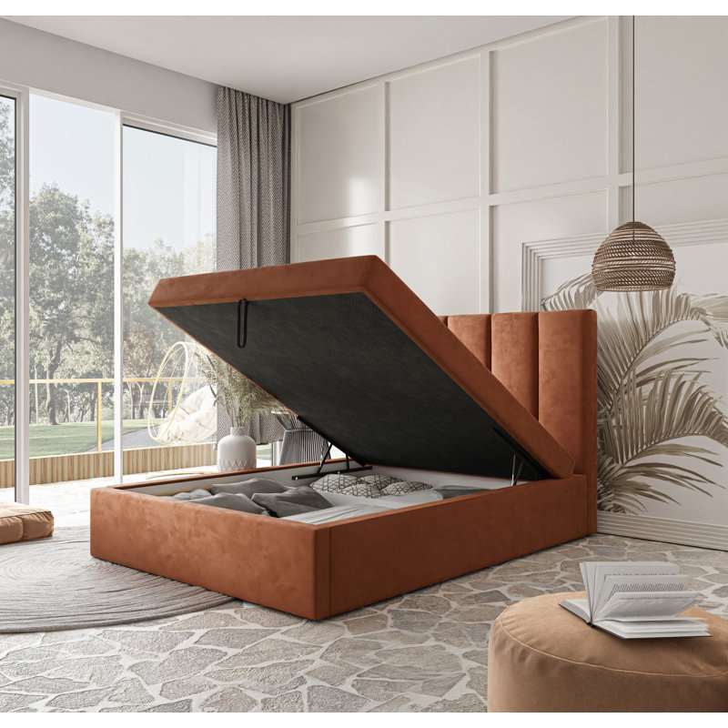 Box Spring Bed Jinesh with Bonell Mattress and Storage, 180 x 200cm, Brown