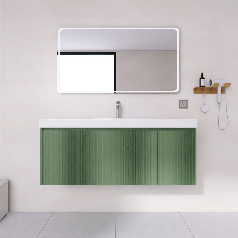 Meuble-lavabo flottant 48 po avec comptoir en acrylique 48 po | Armoire en bois cannelée, Vert, 48"