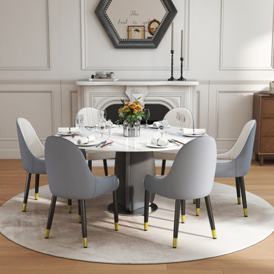 Ensemble de table de salle à manger 7 pièces 59,05 po avec 7 chaises en cuir PU