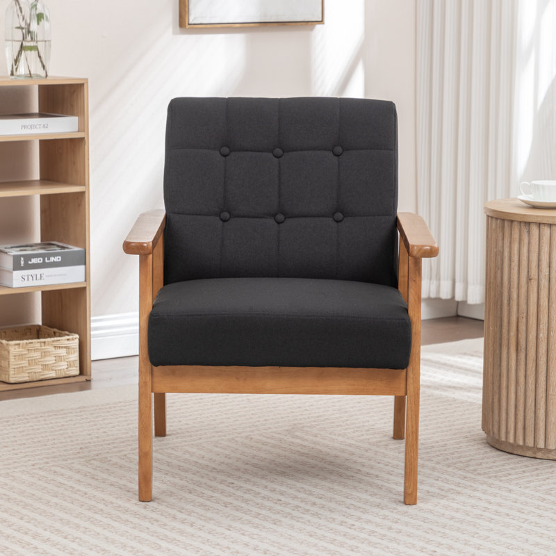 Fauteuil rembourré en bois massif de style nordique, Noir