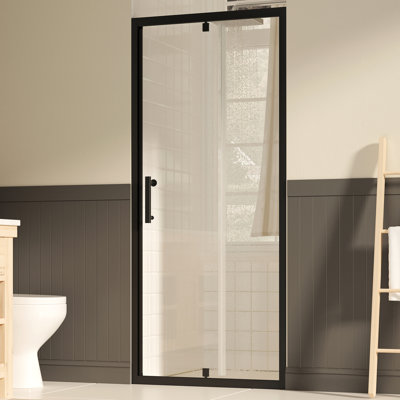 31 - l 33 "H 72" H Porte de douche pivotante avec verre trempé de 1/4 "de 6 mm, film, revêtement Nano Easy Clean, réversible, noir mat pour porte de rénovation de salle de bain, finition, revêtement transparent, nettoyage rapide, réversible