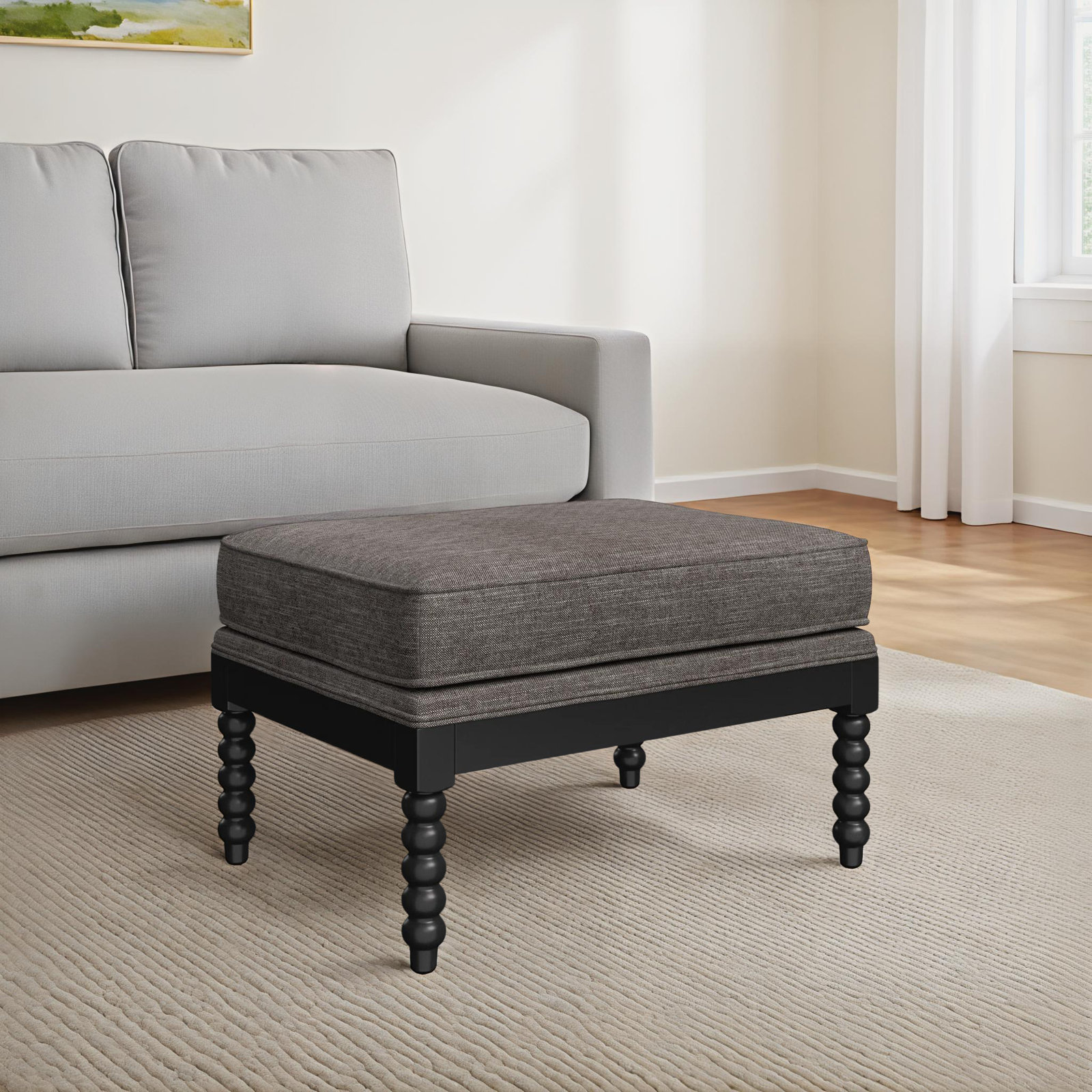 Berk Upholstered Ottoman, Gray, Black