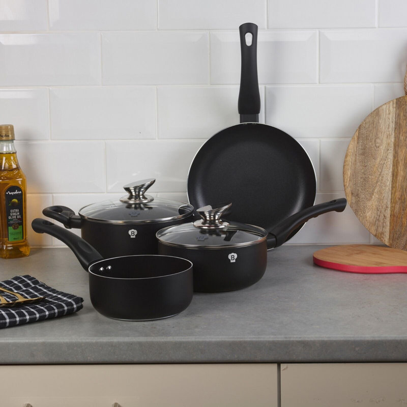6 - Piece Non-Stick Aluminum Cookware Set, Matt Black
