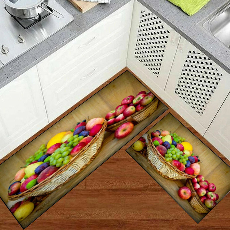 3D Fruit Kitchen Mat – Washable Non-Slip Runner Rug – Door Mat with Rubber Backing – Polypropylene, 50cm W x 70cm L