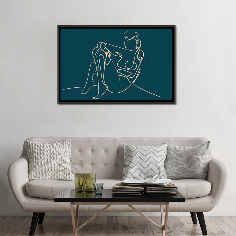 «Teal Nude», reproduction sur toile, H 18 po x l 26 po x P 1,5 po, Toile avec cadre noir