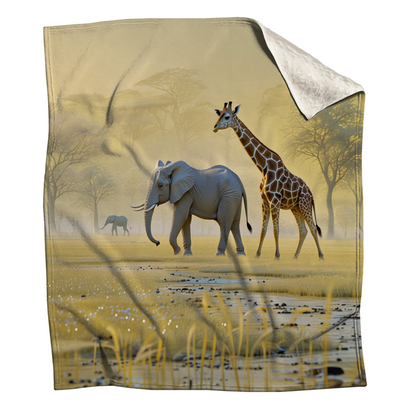 Couvertures safari éléphant et girafe, 60in W x 80in H