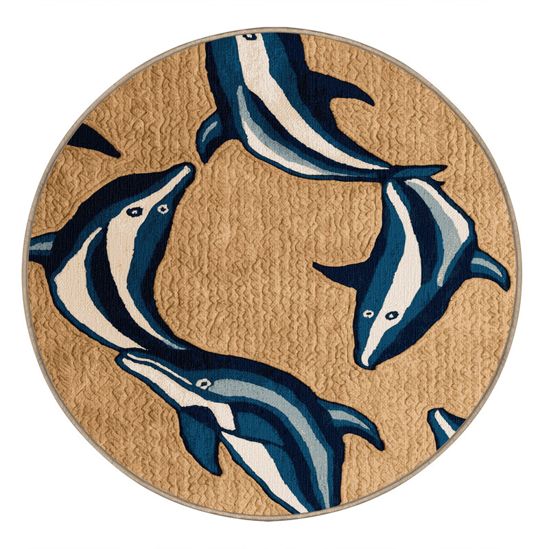  Tapis hawaïen lavable Dolphins, Rond 3 pi