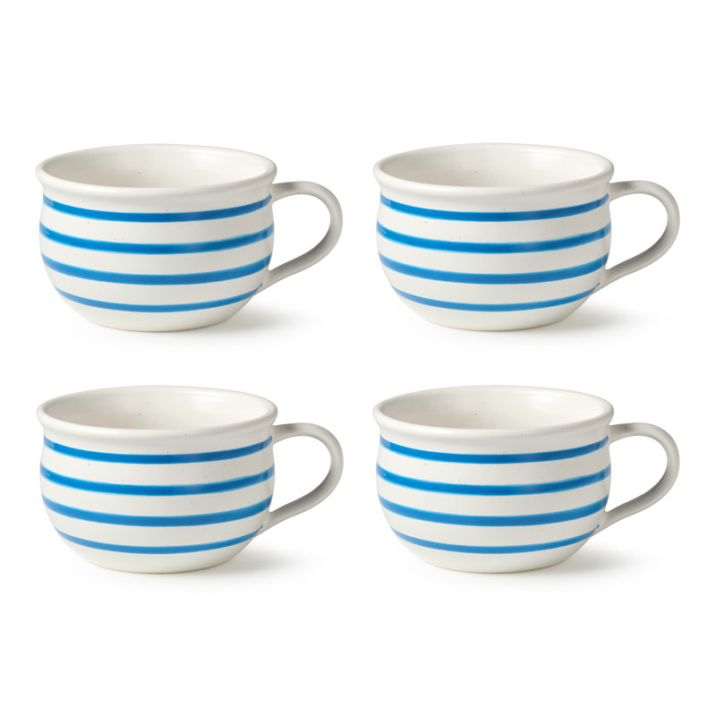 Dockside Blue Jumbo Chowder Bowls - Set of 4, 22 oz, Perfect for Soups, Stews, and Casual Dining - Durable Stoneware with Coastal Charm. Great for serving chowders, bisques, or noodle soups.