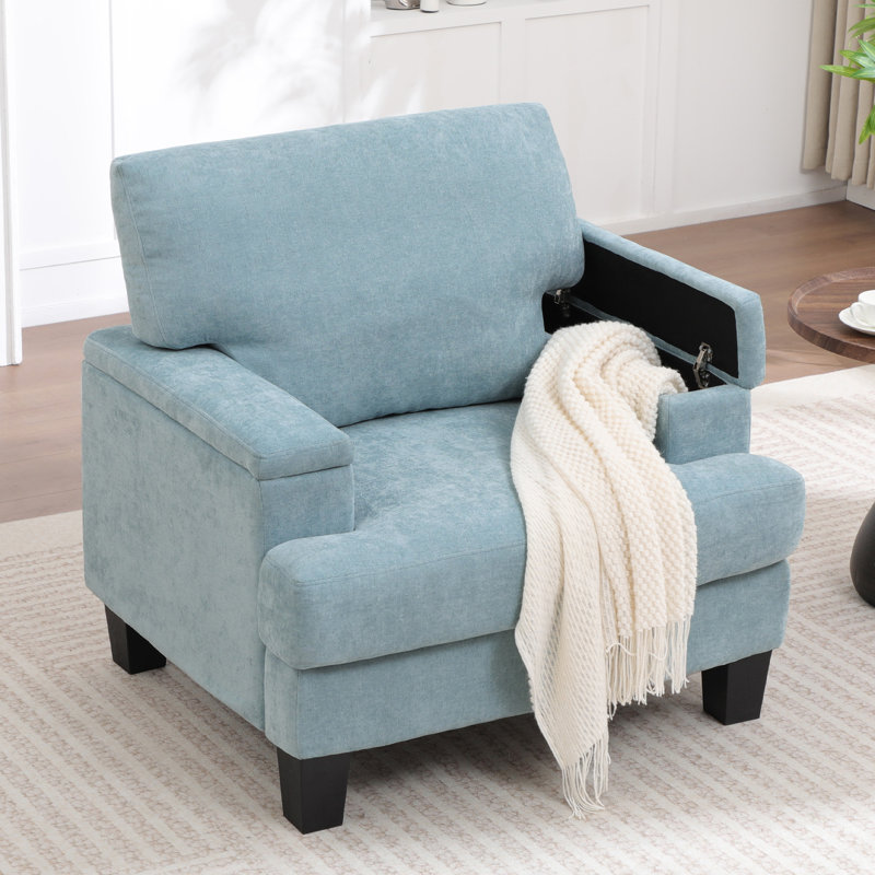 Fauteuil rembourré avec rangement intérieur pour accoudoirs, Vert