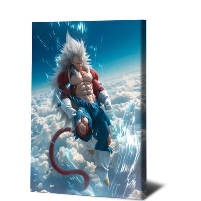 1PC Wall Arts Posters Framed, Dragon Ball Super Saiyan 4 Son Goku Canvas Wall Art, Anime Manga Character Print, Vibrant Clouds Sky Background, Home Decor for Living Room Bedroom, Perfect Gift for Fans