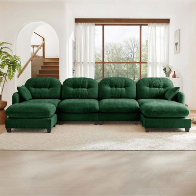 Canapé modulaire en chenille 4 places avec 2 coussins et repose-pieds