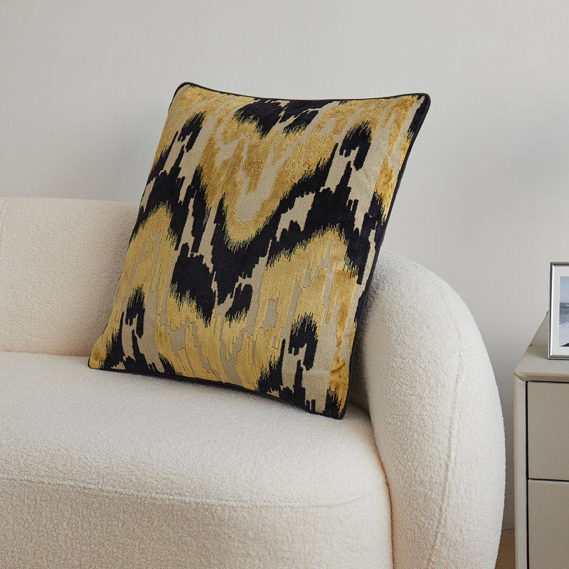 Housse de coussin réversible en velours abstrait, Jaune / noir