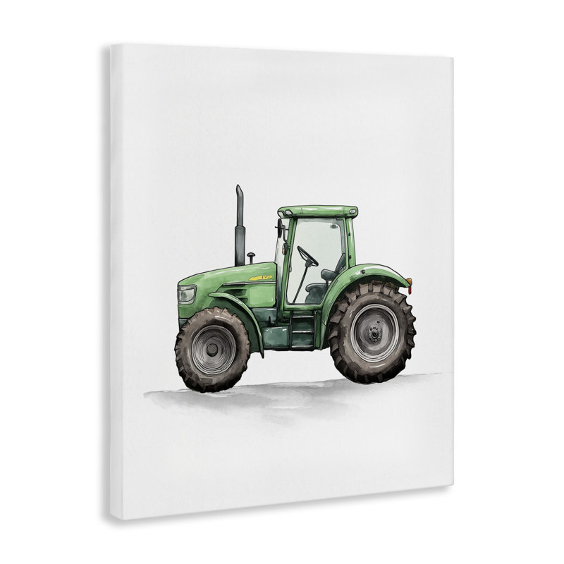 Camion de travail, tracteur vert, conception par Christine Simpson Art, H 48 po x l 36 po