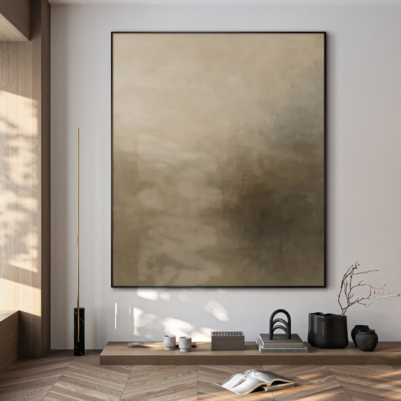 Extra Large Wall Art Fabric Print - Soft Neutral Misty Landscape in Taupe and Beige Artwork Decor for Living Room or Bedroom - "Frame Assembly Required (Unfinished Frame)"